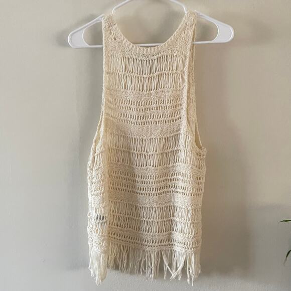 American Eagle Outfitters Crochet Tank Top Womens Medium Cream Boho Chic Beachy - Picture 2 of 7